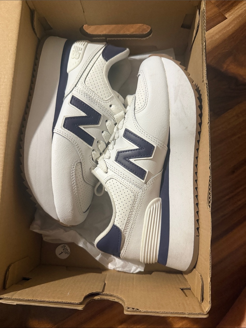 New Balance White and Navy Classic Sneakers